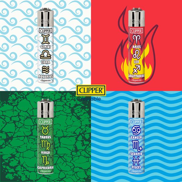 Зажигалки CLIPPER со знаками стихий
